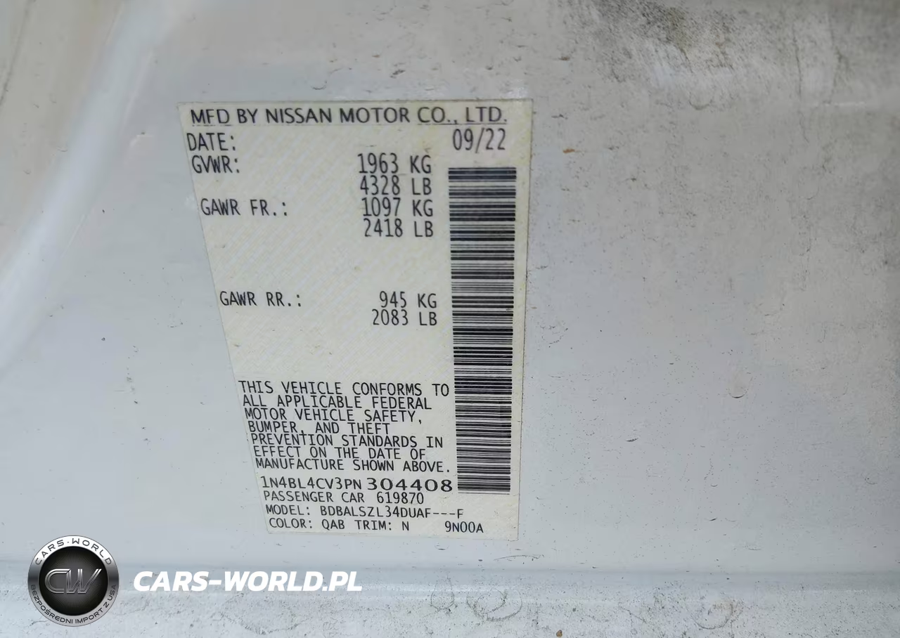2023 Nissan Altima Sr Fwd VIN:1N4BL4CV3PN304408 - 9