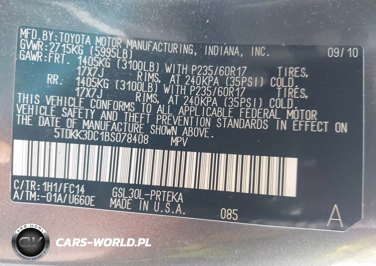 2011 Toyota Sienna Le V6 VIN:5TDKK3DC1BS078408 - 9