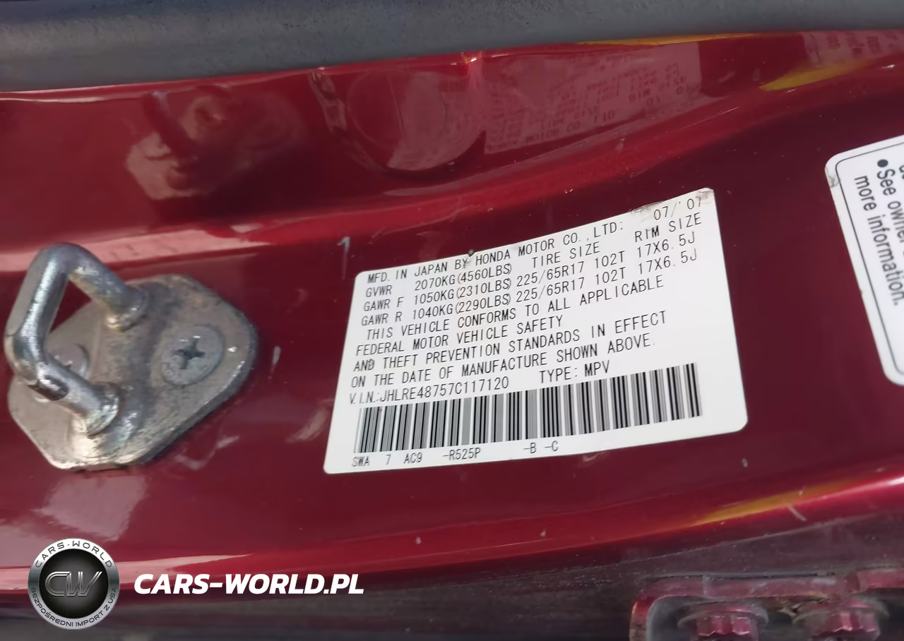 2007 Honda Cr-V Ex-L VIN:JHLRE48757C117120 - 9