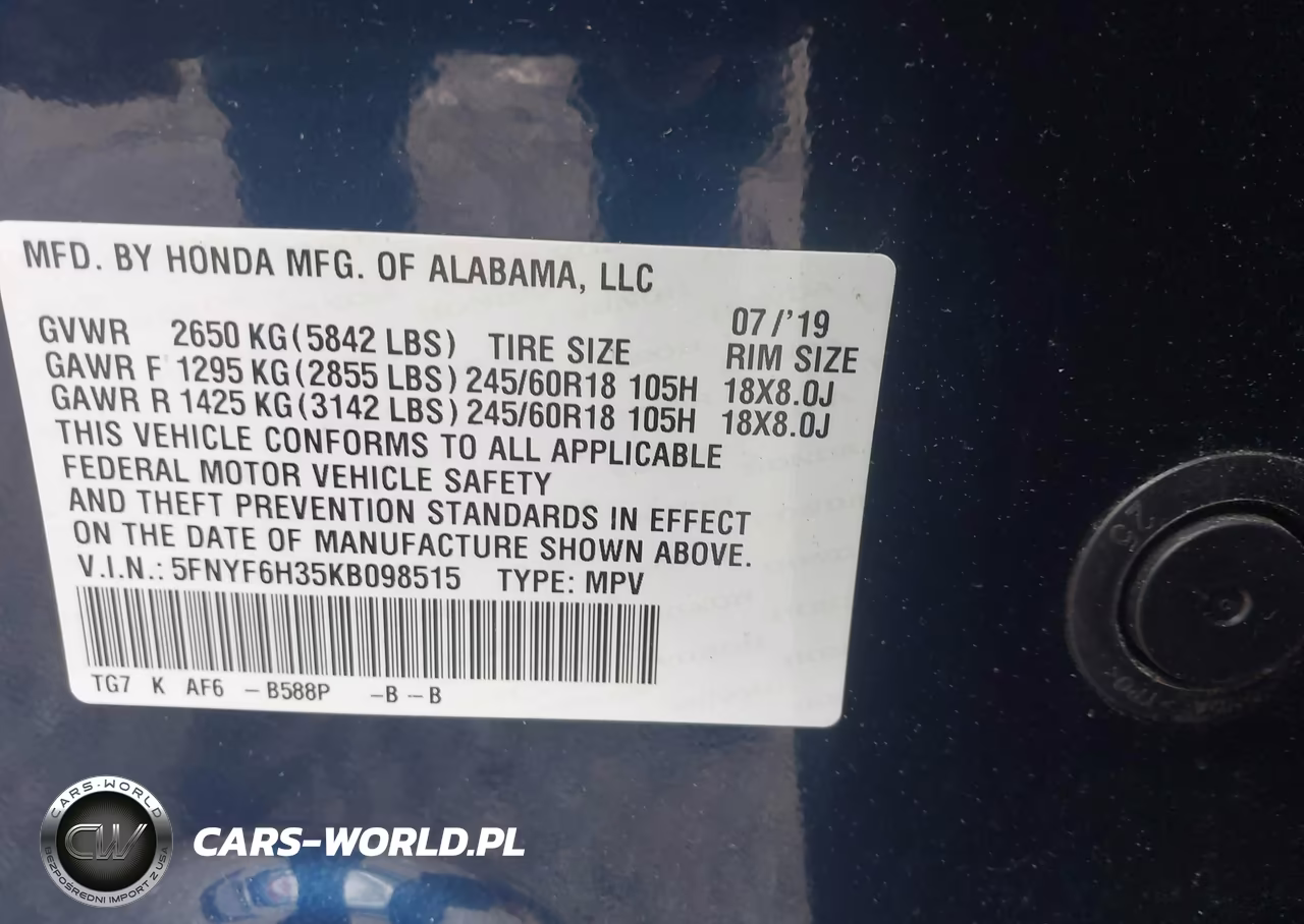 2019 Honda Pilot Ex VIN:5FNYF6H35KB098515 - 9