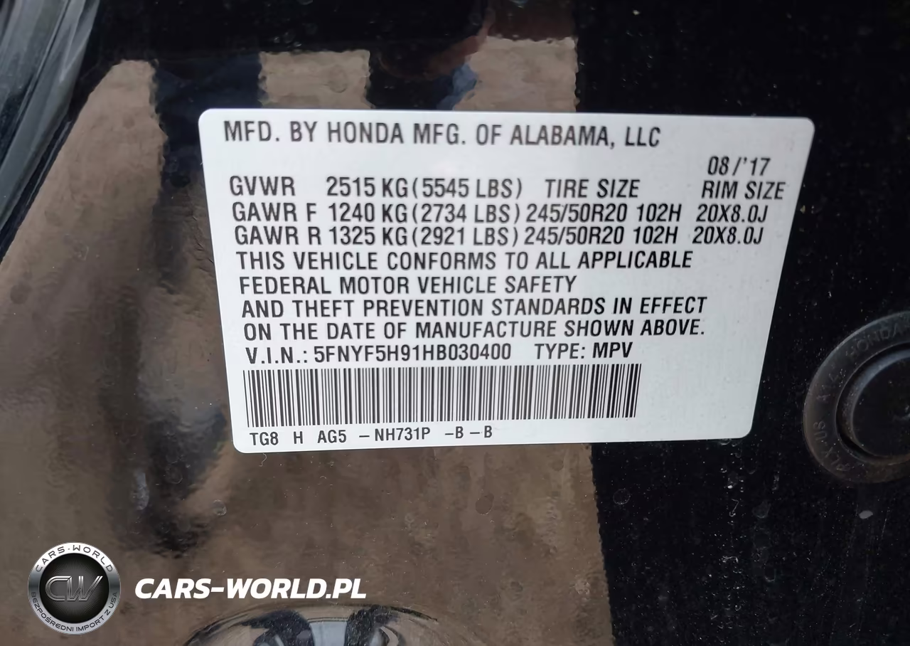 2017 Honda Pilot Touring VIN:5FNYF5H91HB030400 - 9