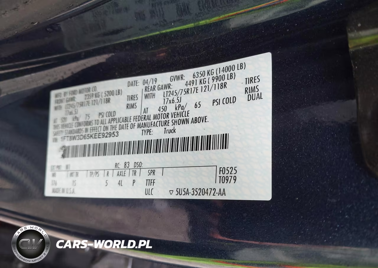 2019 Ford F-350 Xl VIN:1FT8W3D65KEE92953 - 9