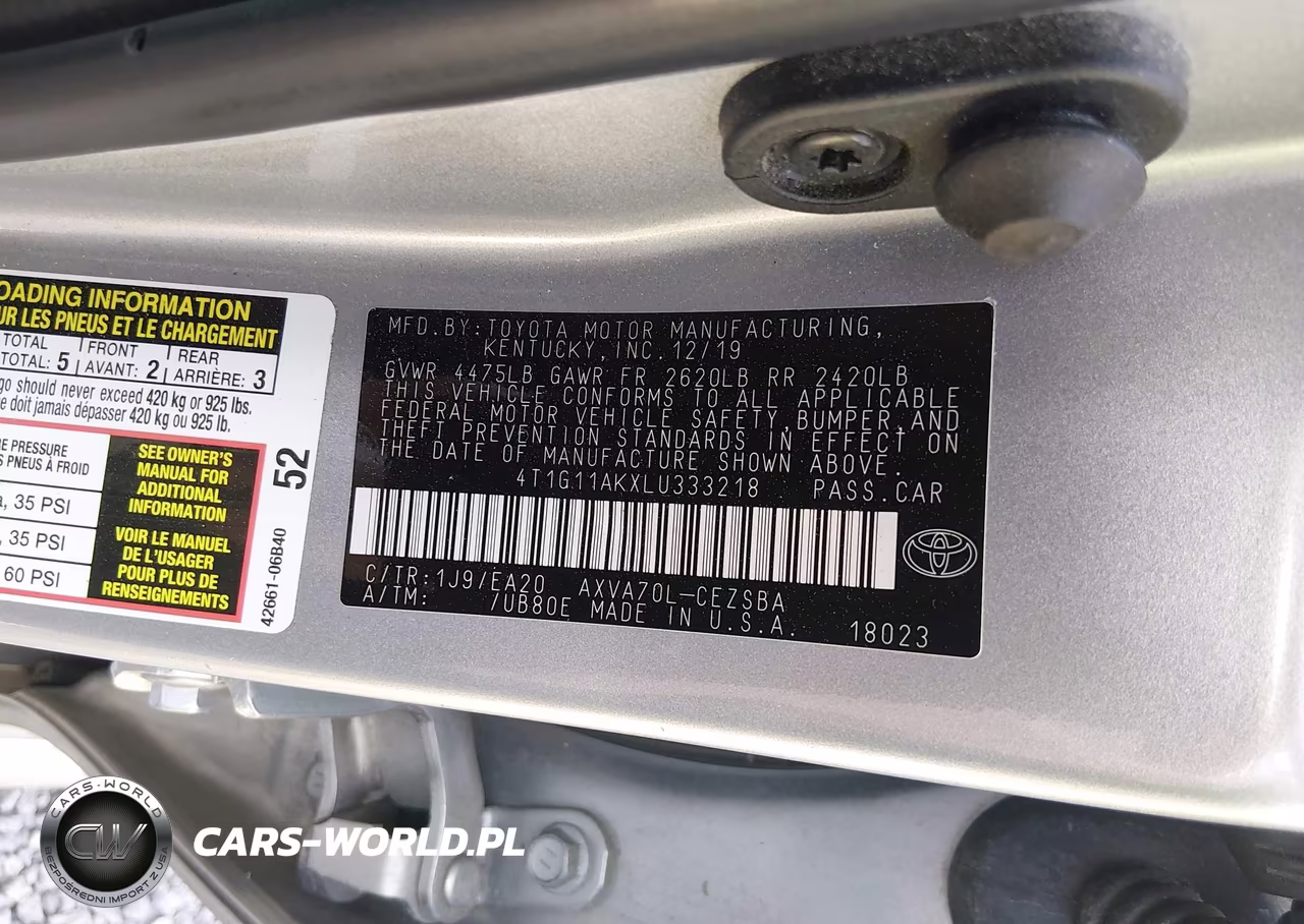 2020 Toyota Camry Se VIN:4T1G11AKXLU333218 - 9