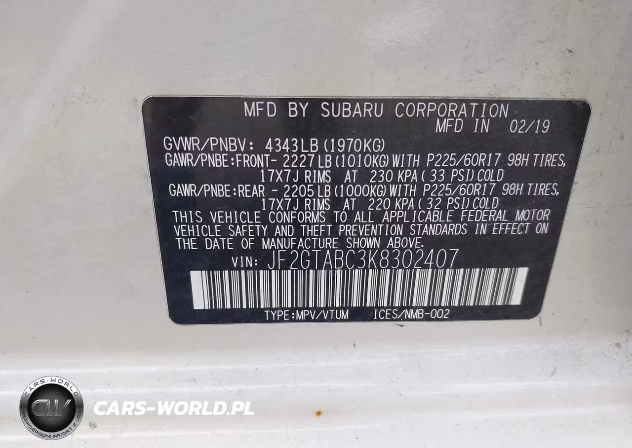 2019 Subaru Crosstrek 2.0I VIN:JF2GTABC3K8302407 - 9