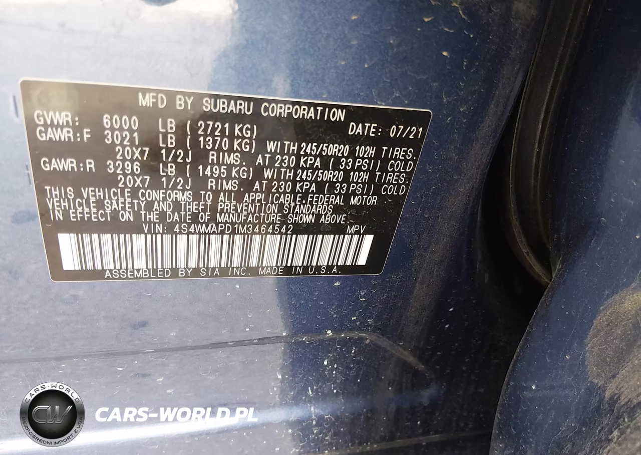 2021 Subaru Ascent Limited VIN:4S4WMAPD1M3464542 - 9