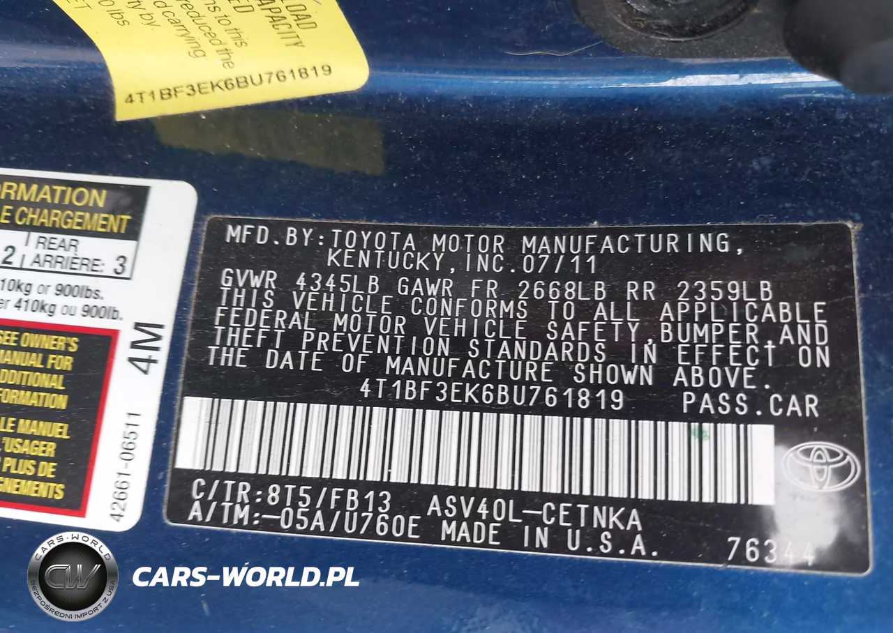 2011 Toyota Camry Le VIN:4T1BF3EK6BU761819 - 9