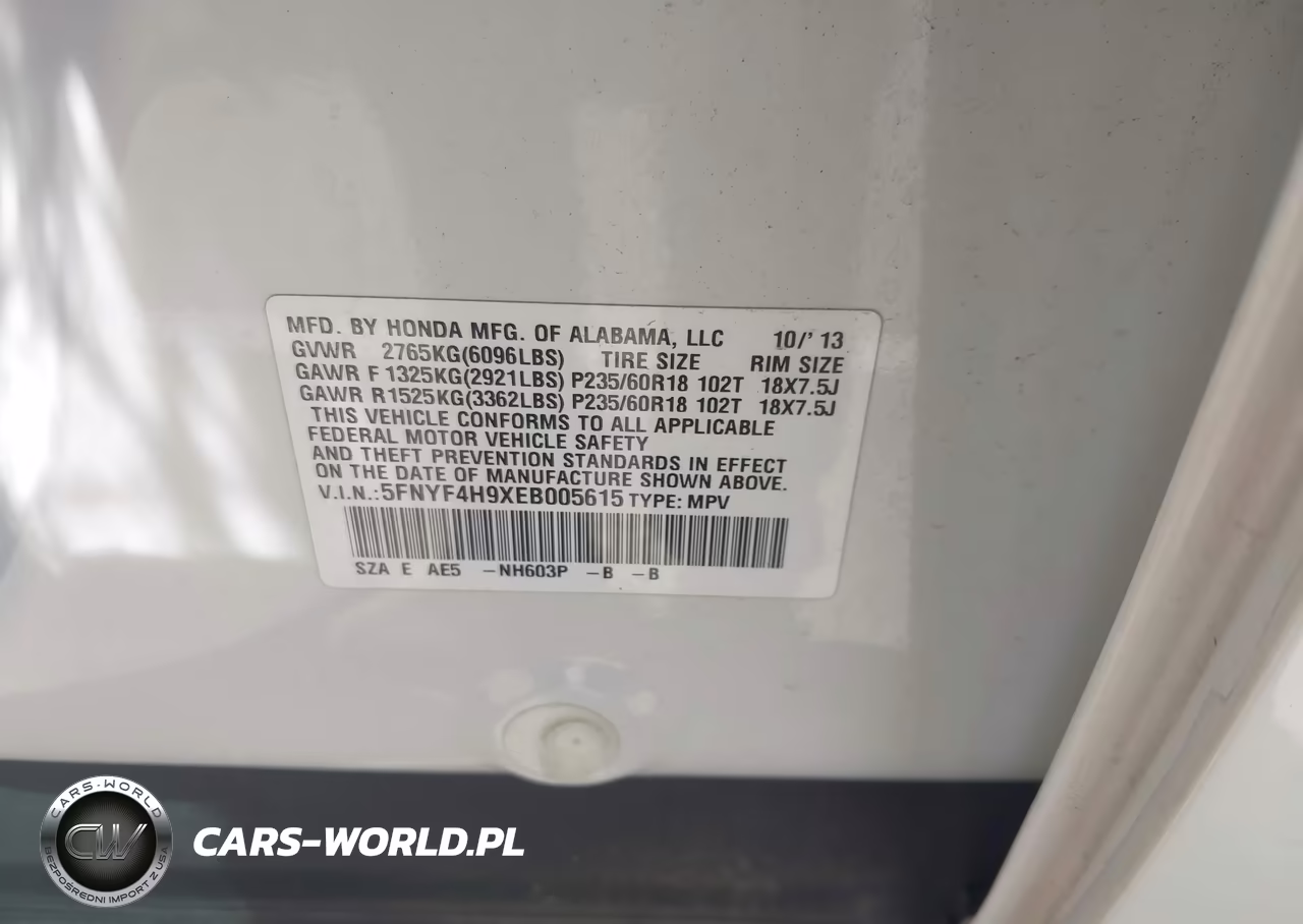 2014 Honda Pilot Touring VIN:5FNYF4H9XEB005615 - 9
