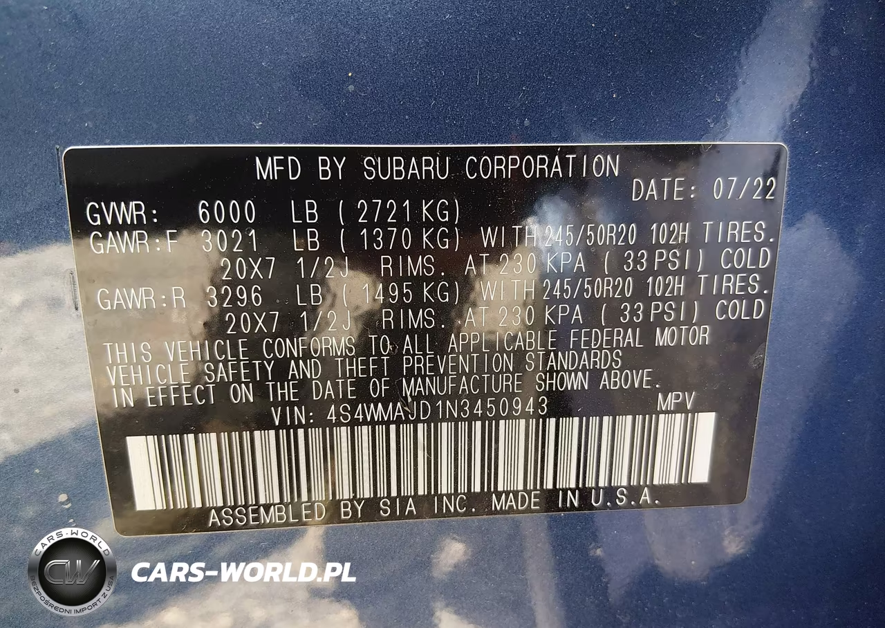 2022 Subaru Ascent Onyx Edition VIN:4S4WMAJD1N3450943 - 9