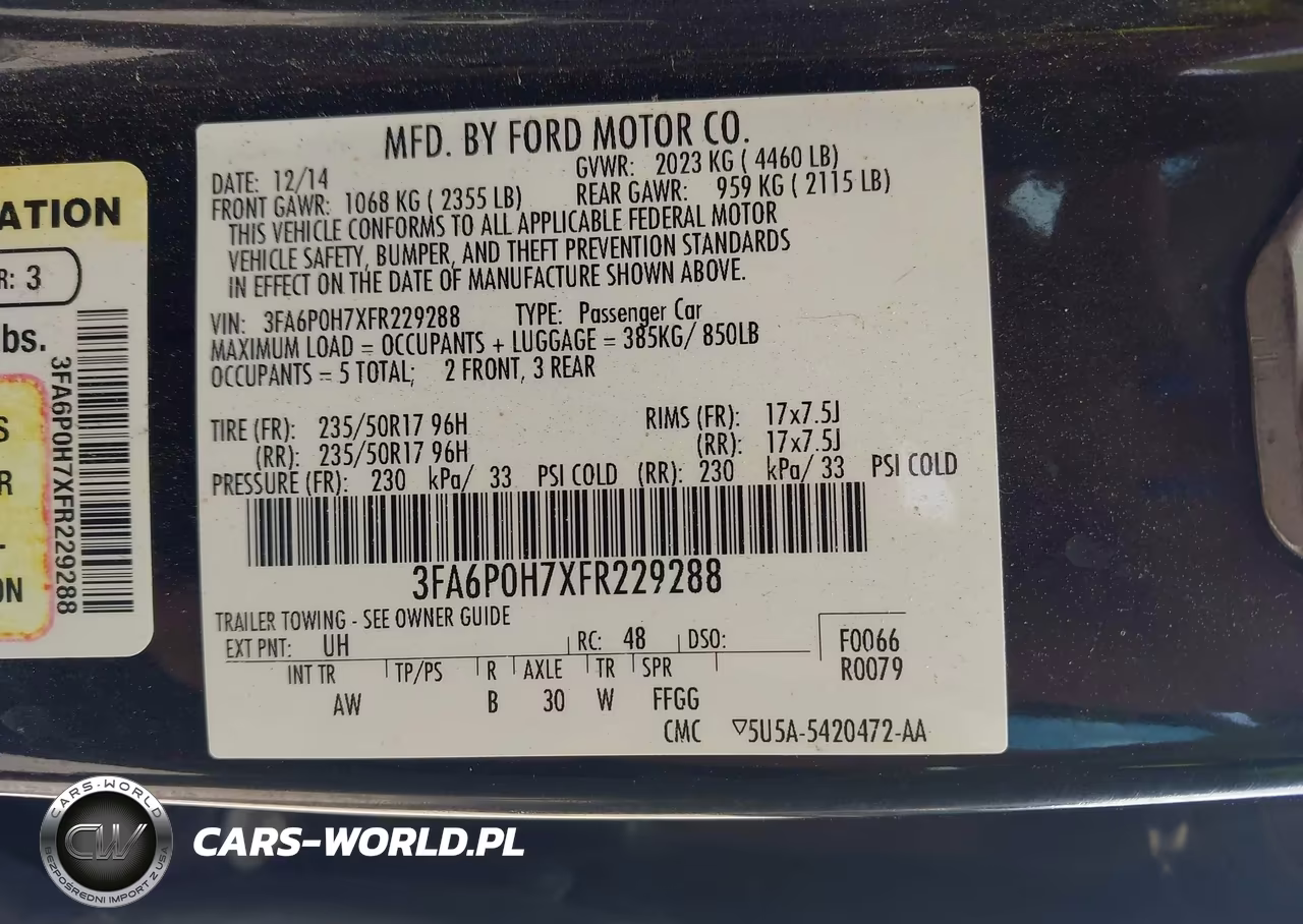 2015 Ford Fusion Se VIN:3FA6P0H7XFR229288 - 9