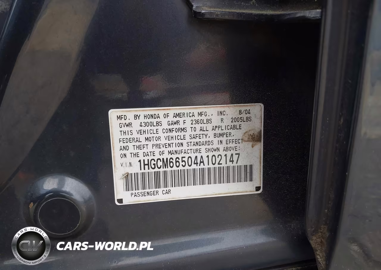 2004 Honda Accord 3.0 Ex VIN:1HGCM66504A102147 - 9
