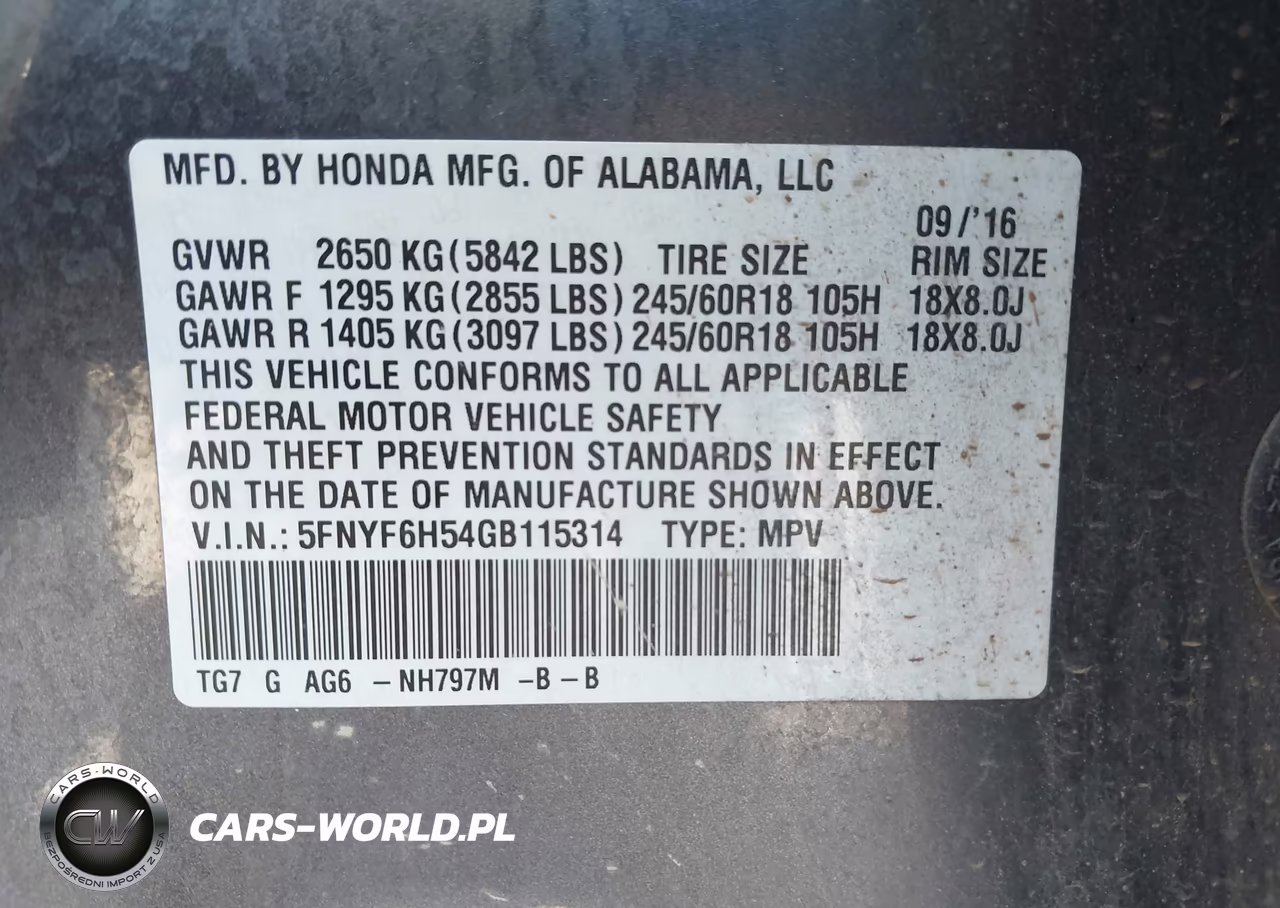 2016 Honda Pilot Ex-L VIN:5FNYF6H54GB115314 - 9