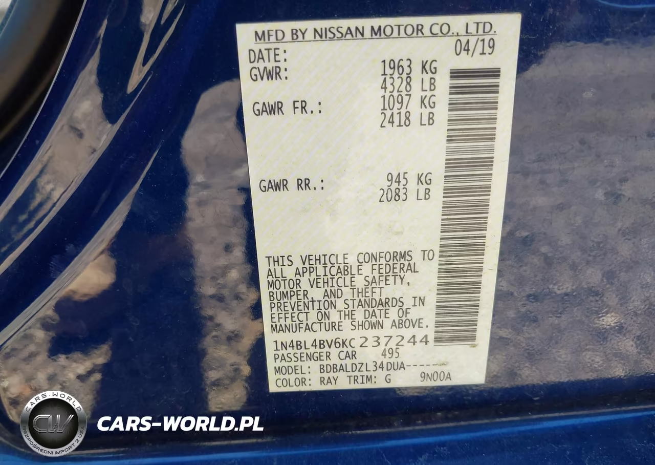 2019 Nissan Altima 2.5 S VIN:1N4BL4BV6KC237244 - 9