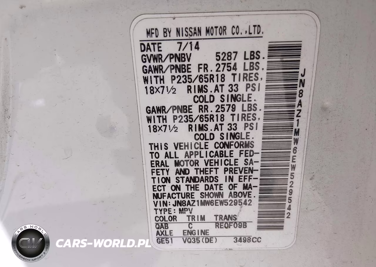 2014 Nissan Murano Sl VIN:JN8AZ1MW6EW529542 - 9