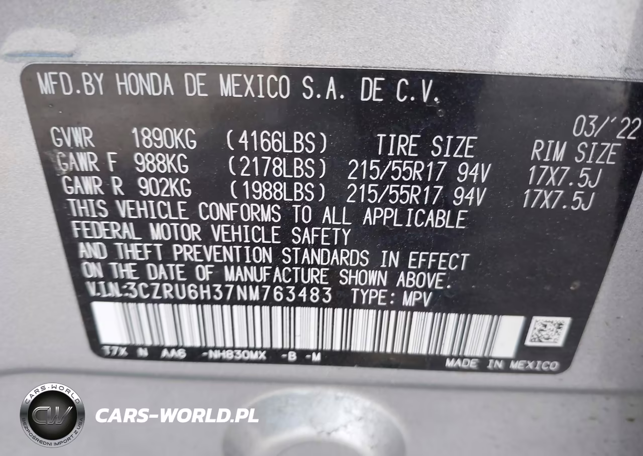 2022 Honda Hr-V Awd Lx VIN:3CZRU6H37NM763483 - 9