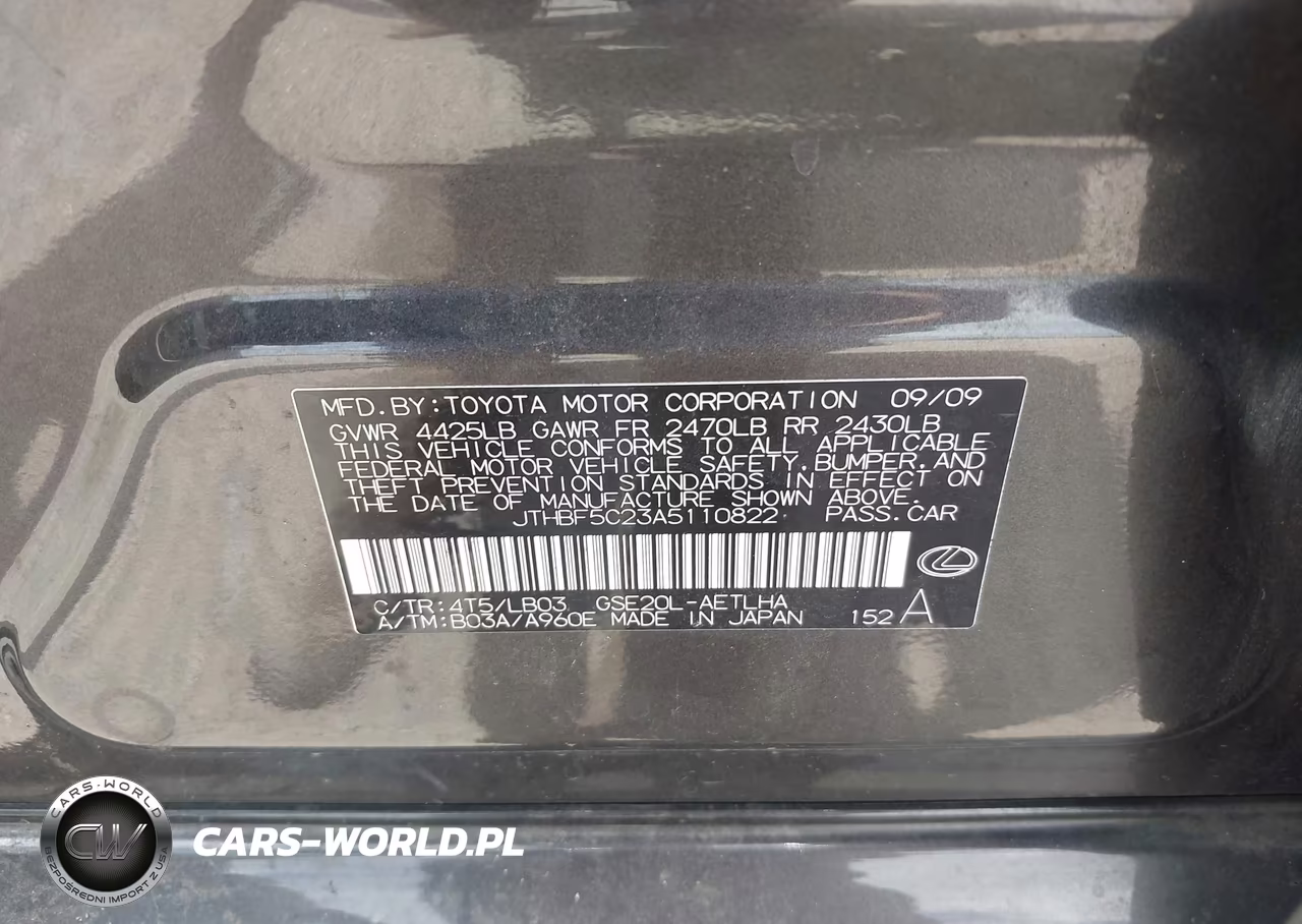2010 Lexus Is 250 VIN:JTHBF5C23A5110822 - 9