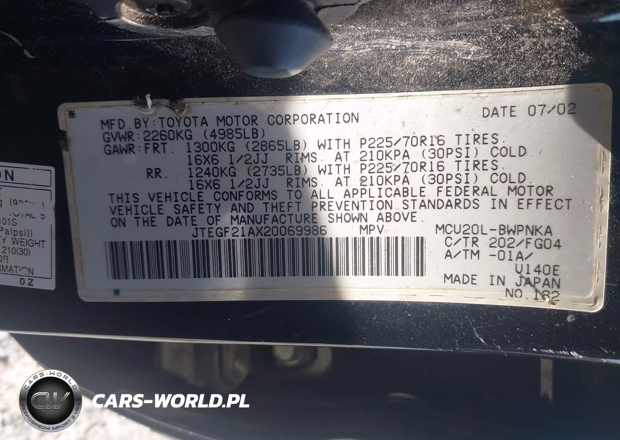 2002 Toyota Highlander V6 VIN:JTEGF21AX20069986 - 9