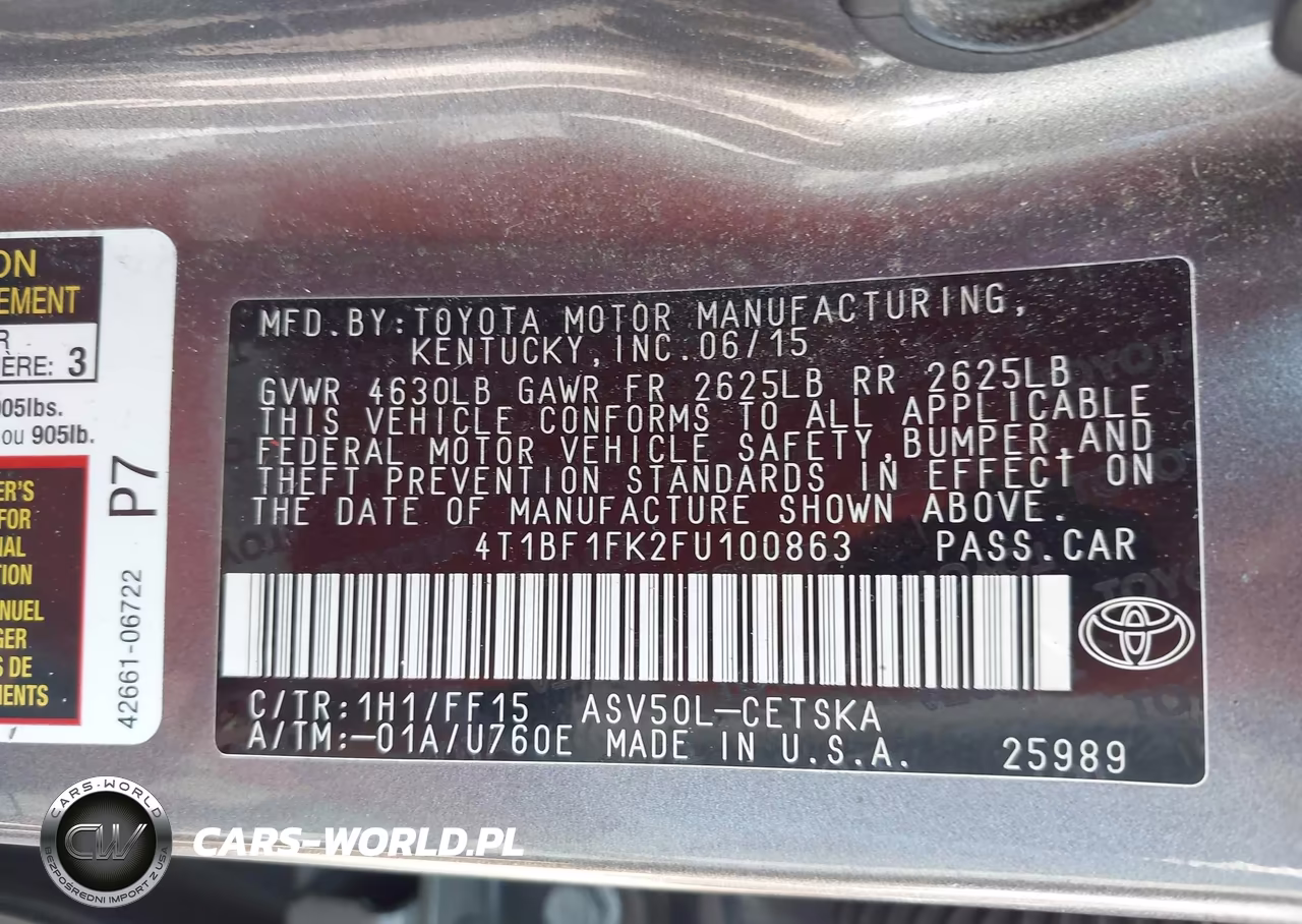 2015 Toyota Camry Se VIN:4T1BF1FK2FU100863 - 9