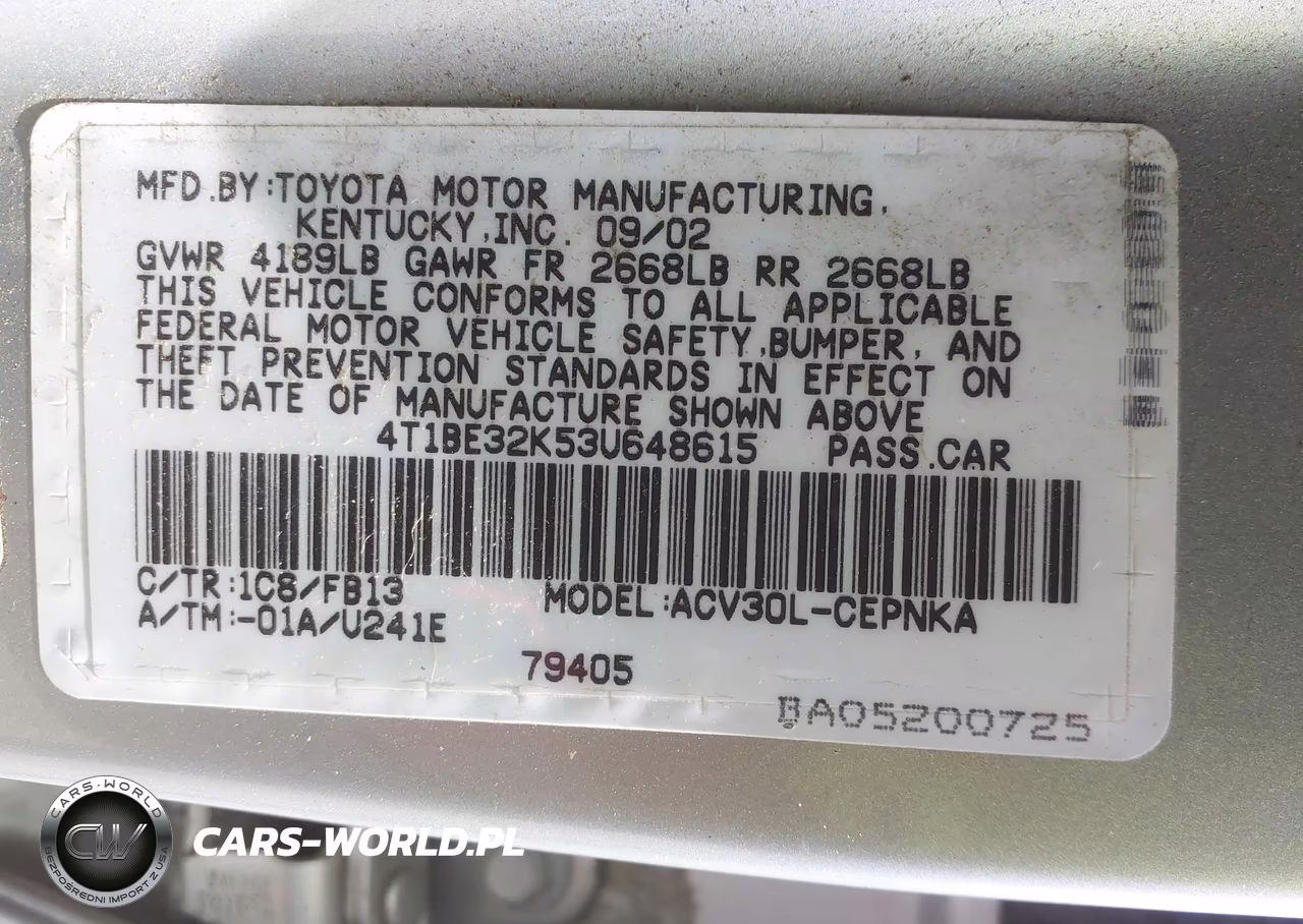2003 Toyota Camry Le VIN:4T1BE32K53U648615 - 9