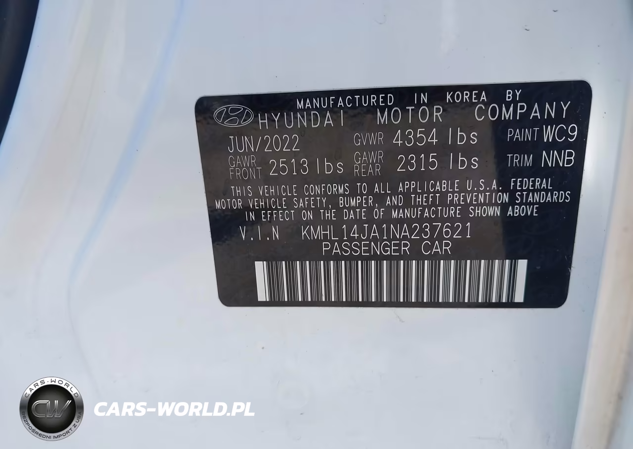 2022 Hyundai Sonata Sel VIN:KMHL14JA1NA237621 - 9