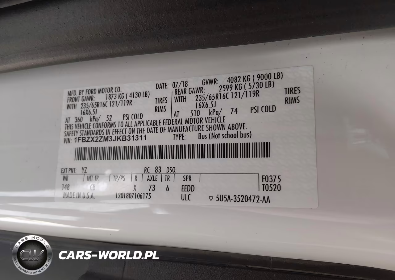 2018 Ford Transit-350 Xl VIN:1FBZX2ZM3JKB31311 - 9