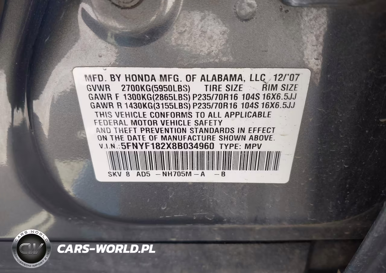 2008 Honda Pilot Vp VIN:5FNYF182X8B034960 - 9