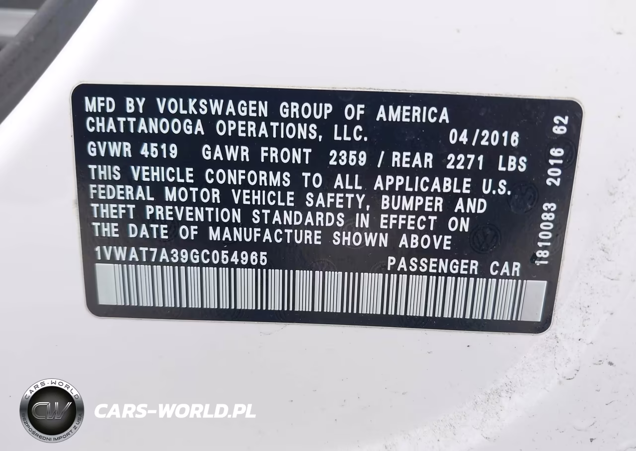 2016 Volkswagen Passat 1.8T S VIN:1VWAT7A39GC054965 - 9