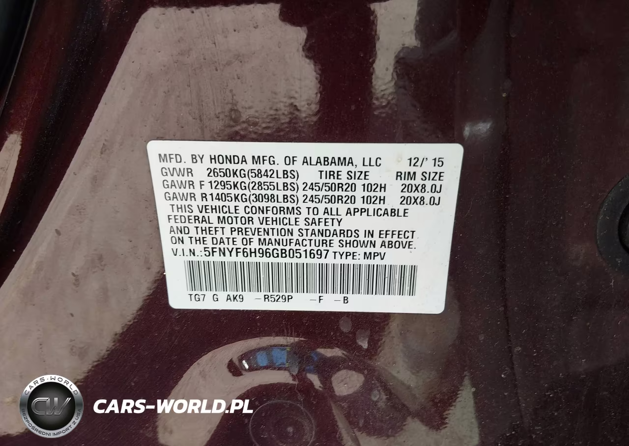 2016 Honda Pilot Touring VIN:5FNYF6H96GB051697 - 9