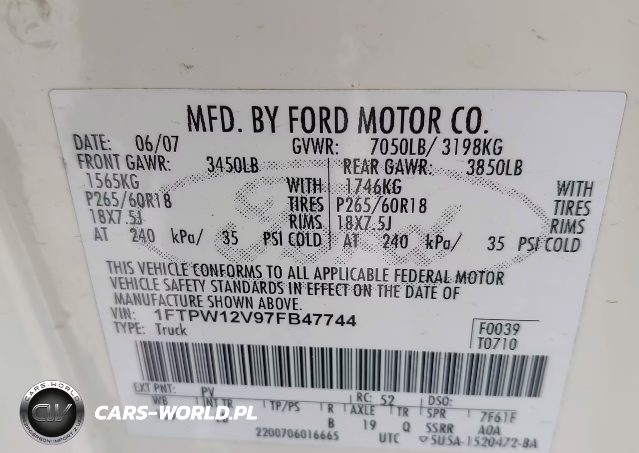 2007 Ford F-150 Lariat-Xlt VIN:1FTPW12V97FB47744 - 9