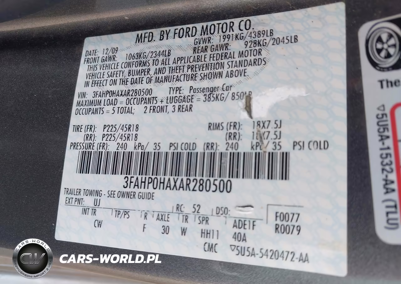 2010 Ford Fusion Se VIN:3FAHP0HAXAR280500 - 9