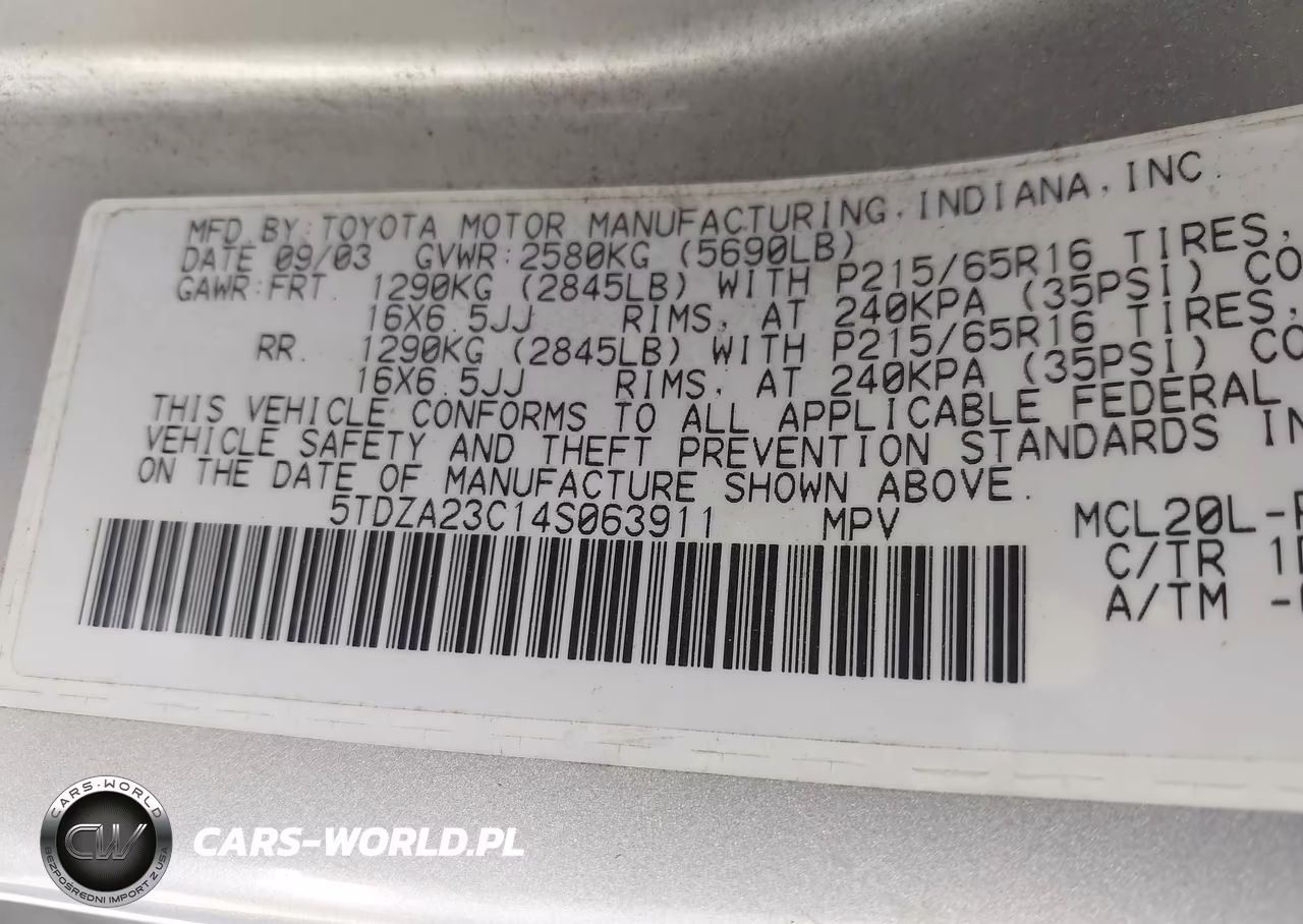 2004 Toyota Sienna Le VIN:5TDZA23C14S063911 - 9