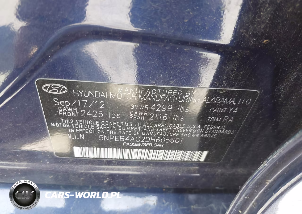 2013 Hyundai Sonata Gls VIN:5NPEB4AC2DH605601 - 9