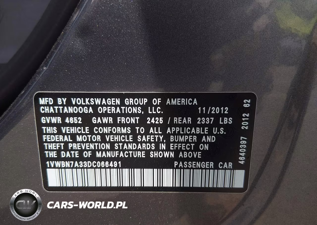 2013 Volkswagen Passat 2.0L Tdi Se VIN:1VWBN7A33DC066491 - 9