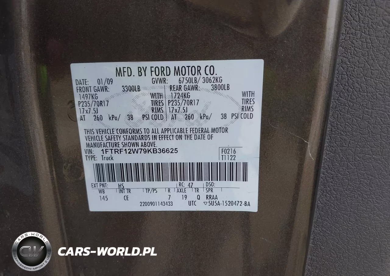 2009 Ford F-150 Stx-Xl-Xlt VIN:1FTRF12W79KB36625 - 9