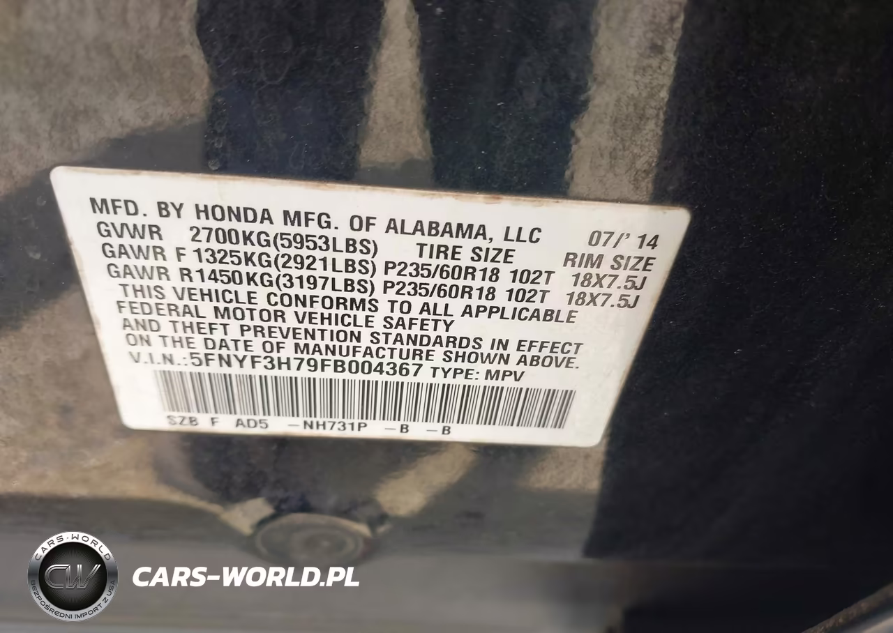 2015 Honda Pilot Ex-L VIN:5FNYF3H79FB004367 - 9