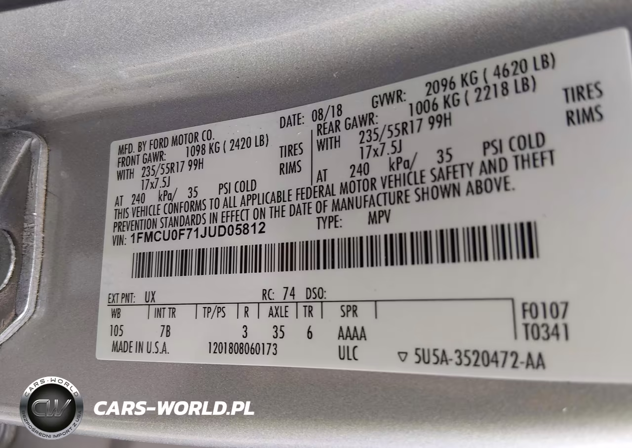 2018 Ford Escape S VIN:1FMCU0F71JUD05812 - 9
