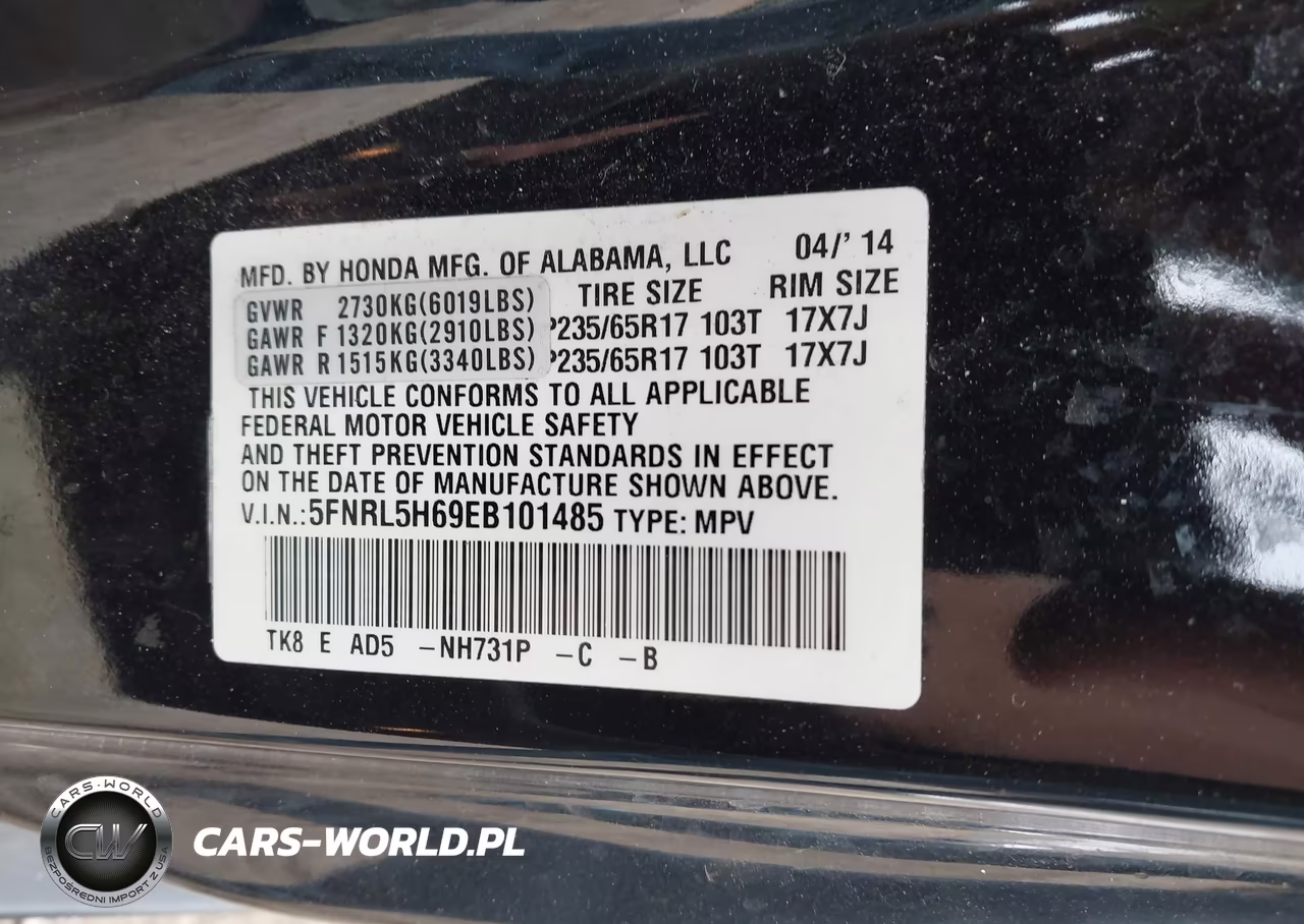 2014 Honda Odyssey Ex-L VIN:5FNRL5H69EB101485 - 9
