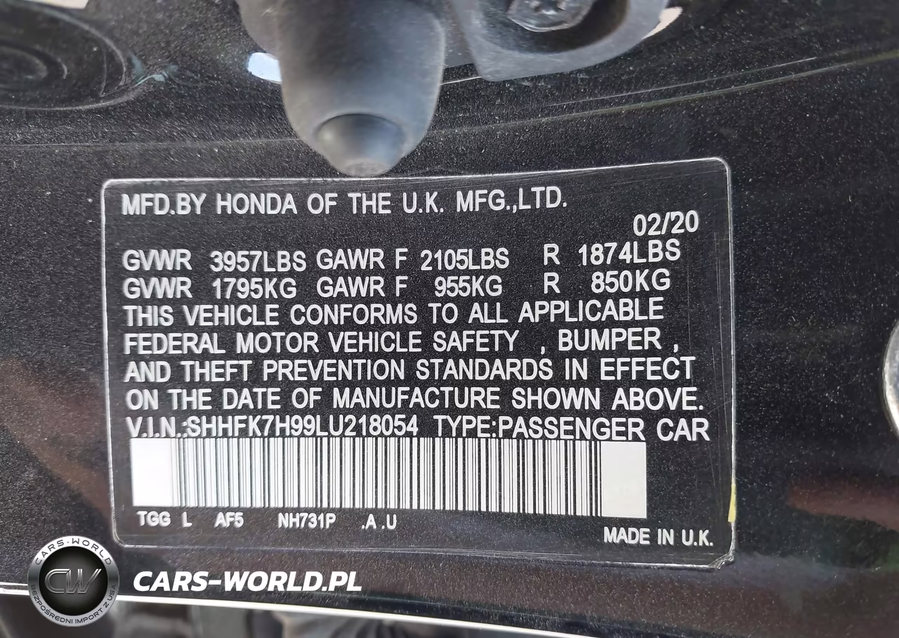 2020 Honda Civic Sport Touring VIN:SHHFK7H99LU218054 - 9