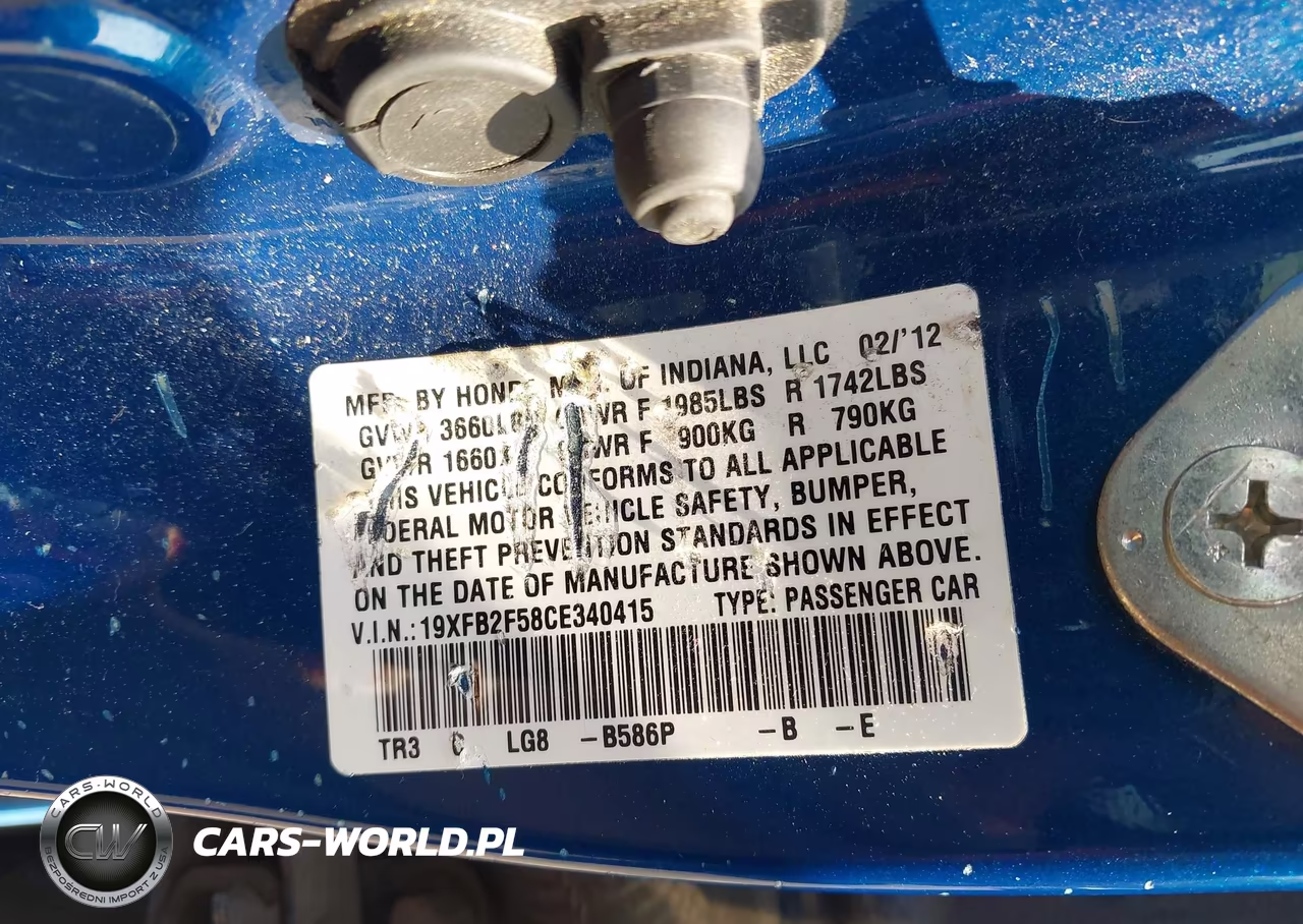 2012 Honda Civic Lx VIN:19XFB2F58CE340415 - 9