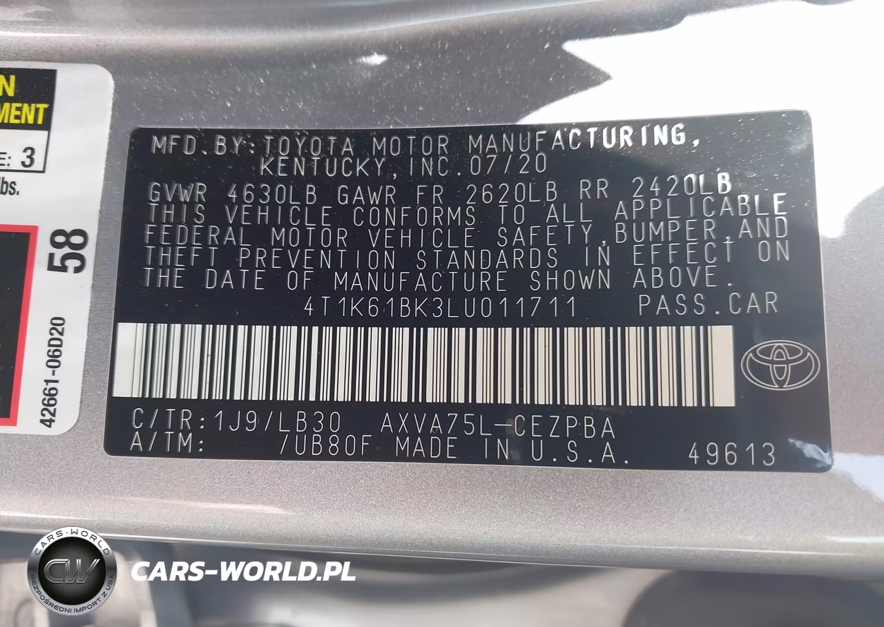 2020 Toyota Camry Xse Awd VIN:4T1K61BK3LU011711 - 9