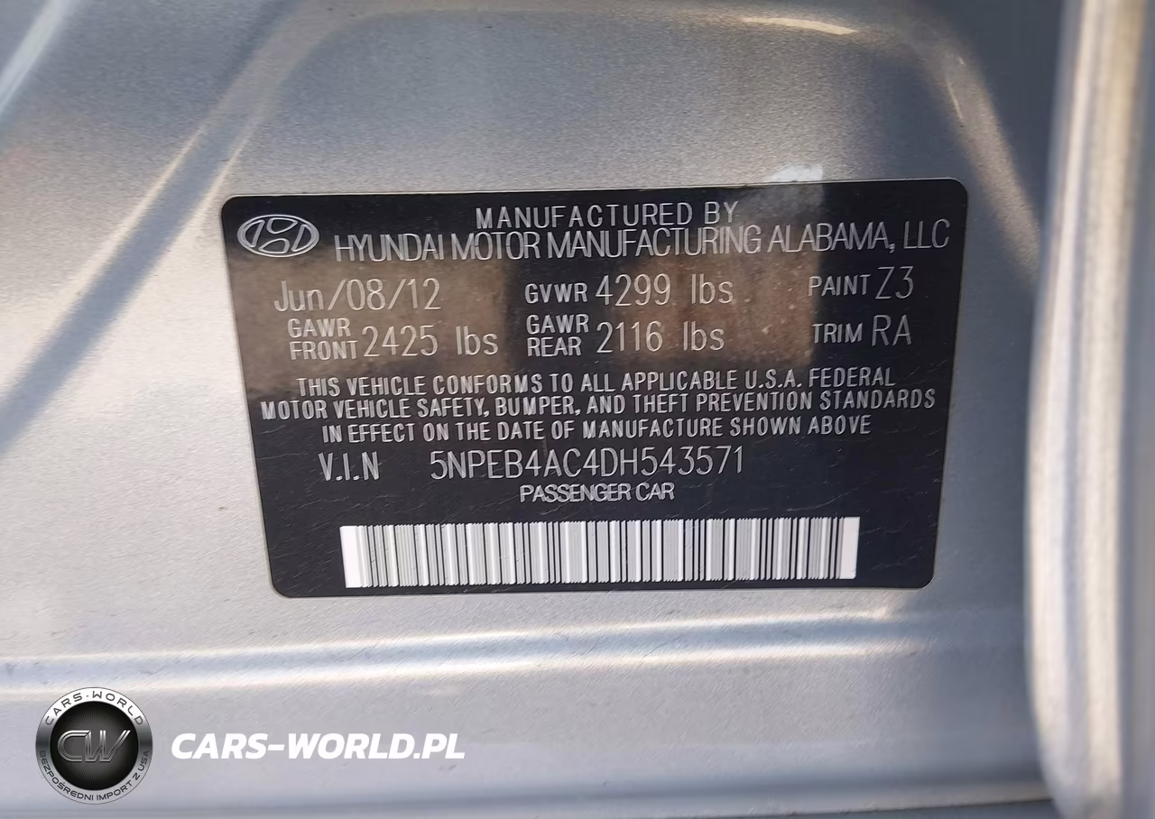 2013 Hyundai Sonata Gls VIN:5NPEB4AC4DH543571 - 9