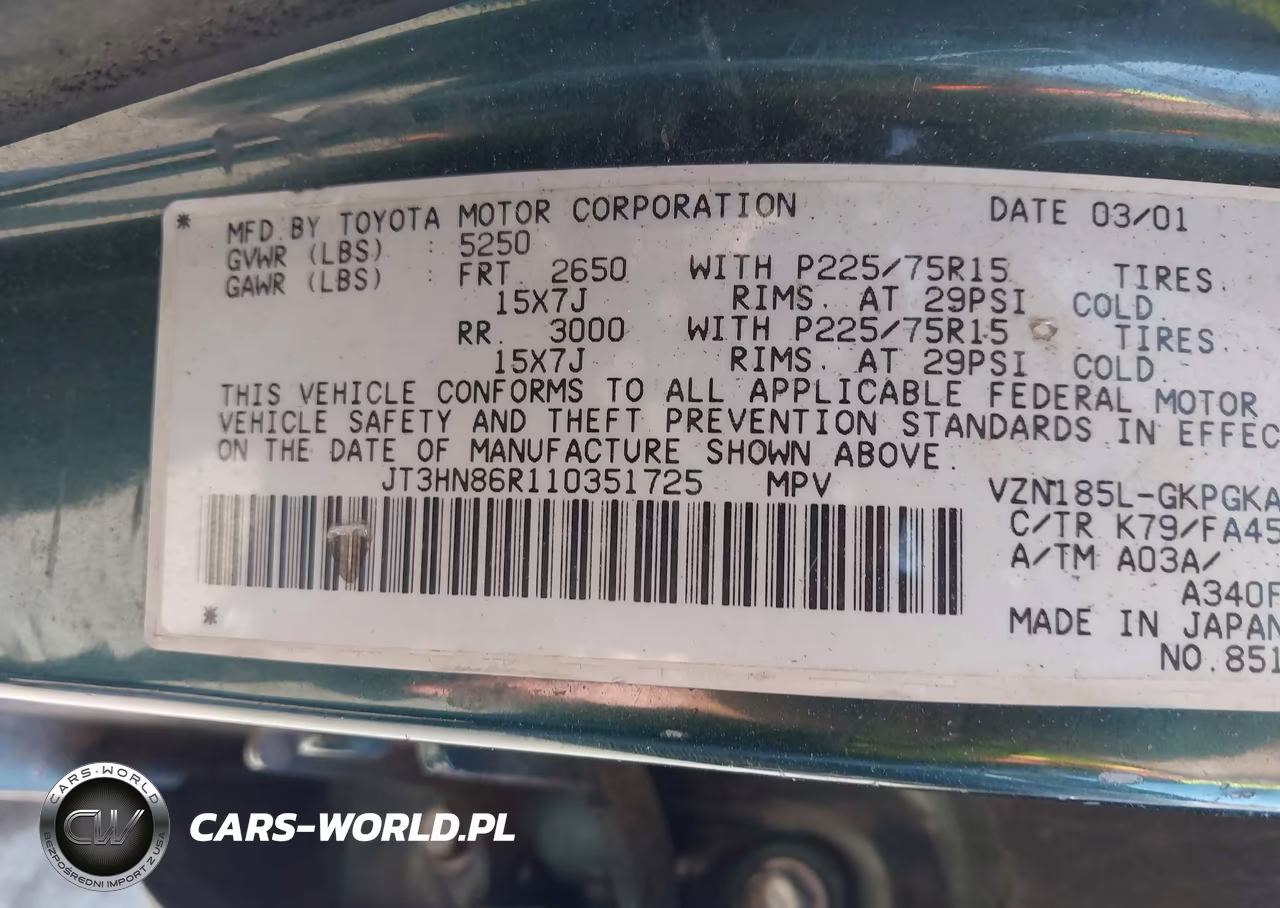 2001 Toyota 4Runner Sr5 V6 VIN:JT3HN86R110351725 - 9