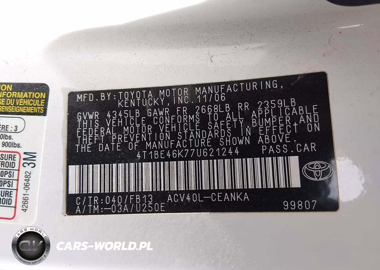 2007 Toyota Camry Le VIN:4T1BE46K77U621244 - 9