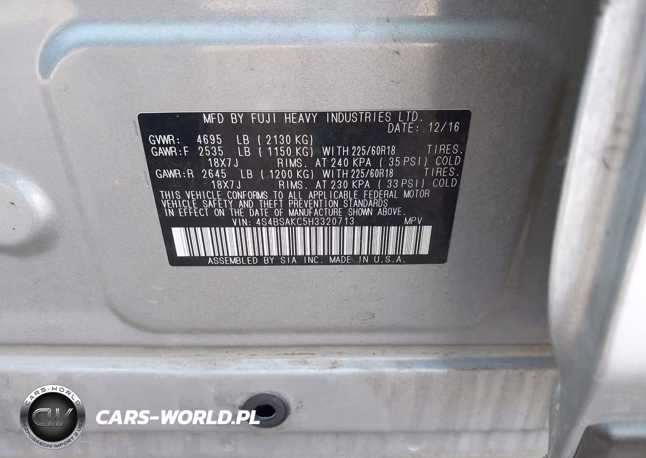 2017 Subaru Outback 2.5I Limited VIN:4S4BSAKC5H3320713 - 9
