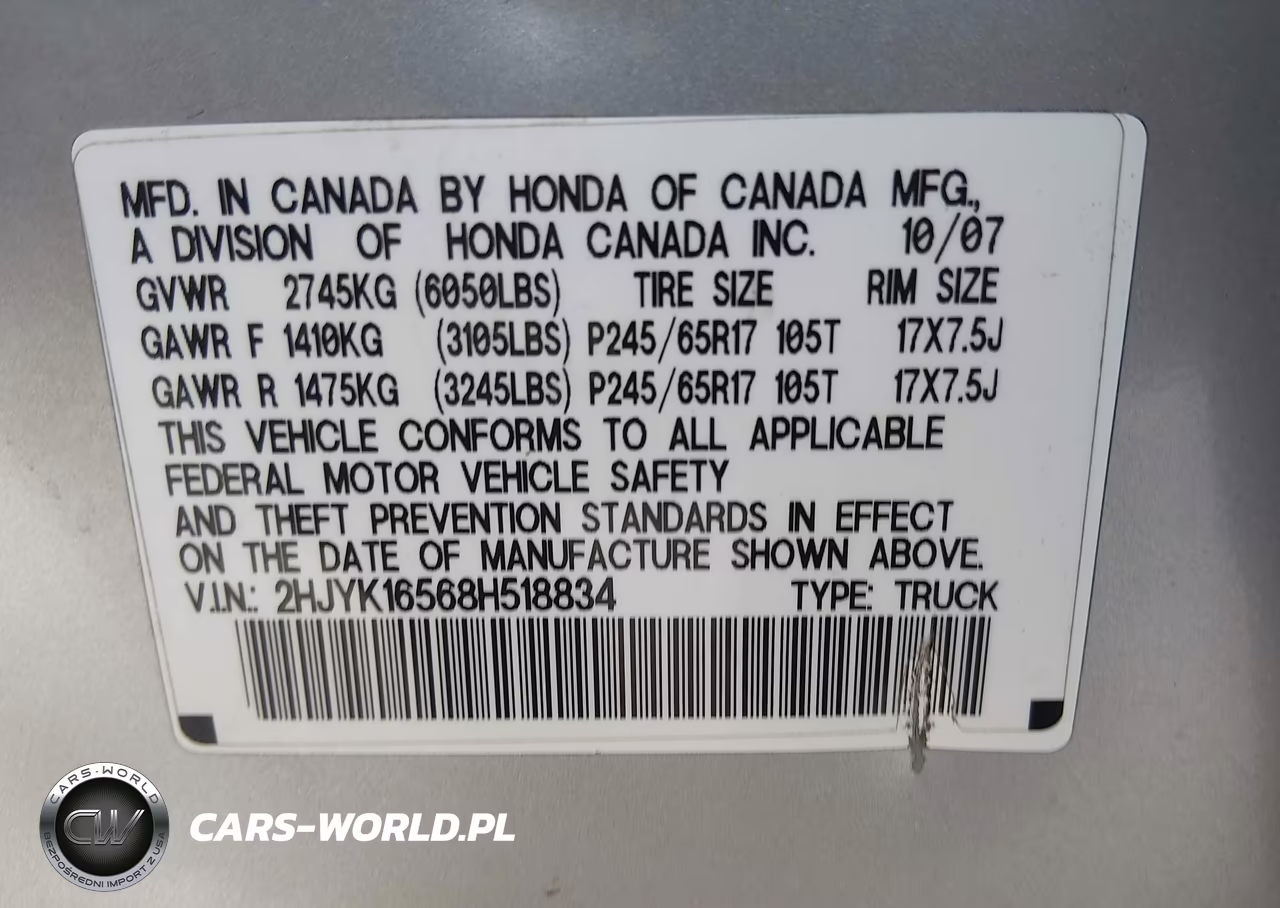 2008 Honda Ridgeline Rtl VIN:2HJYK16568H518834 - 9
