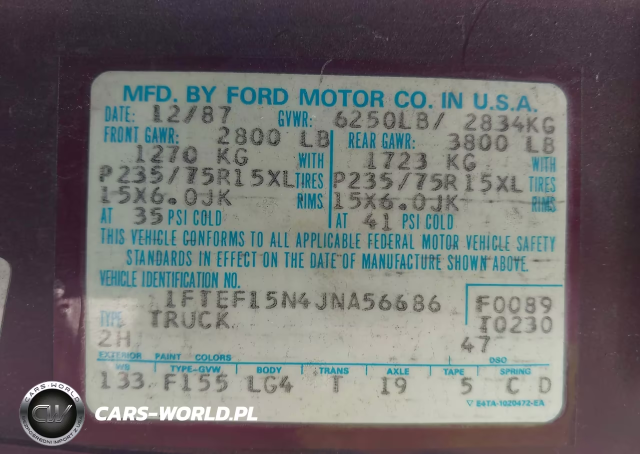 1988 Ford F150 VIN:1FTEF15N4JNA56686 - 9