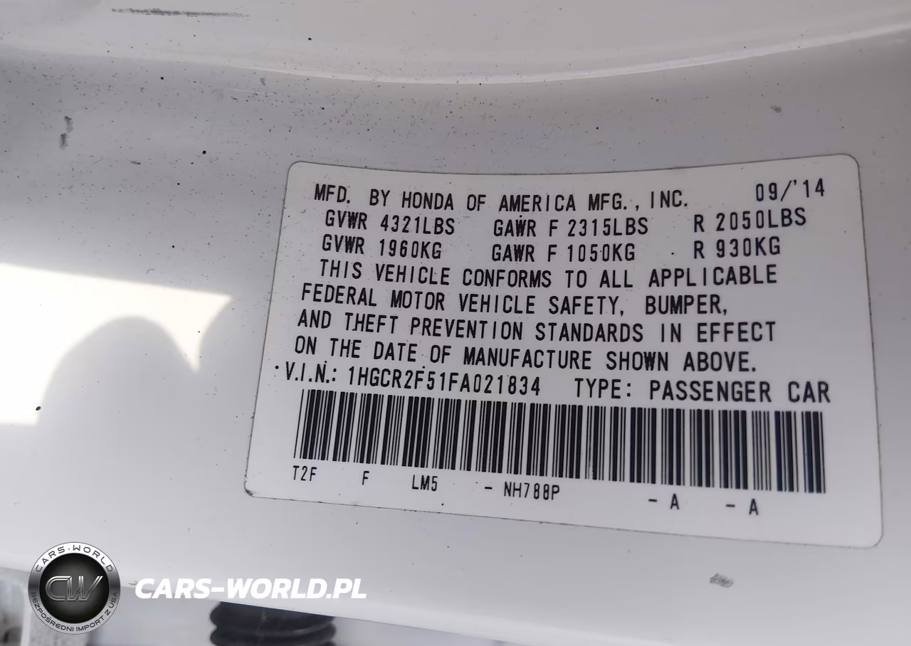 2015 Honda Accord Sport VIN:1HGCR2F51FA021834 - 9