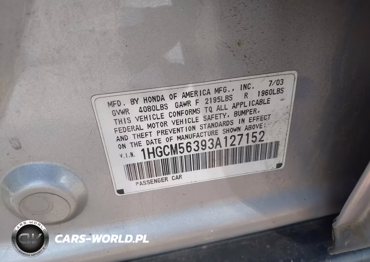 2003 Honda Accord 2.4 Lx VIN:1HGCM56393A127152 - 9