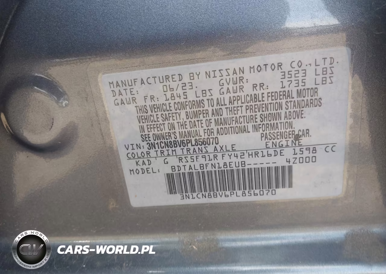 2023 Nissan Versa S 5-Speed Manual Transmission VIN:3N1CN8BV6PL856070 - 9