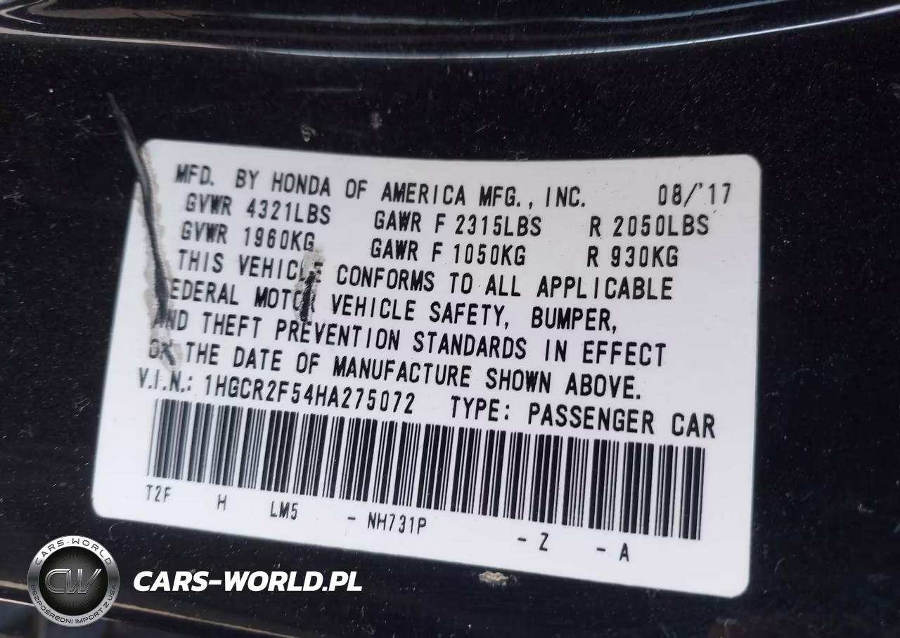 2017 Honda Accord Sport VIN:1HGCR2F54HA275072 - 9