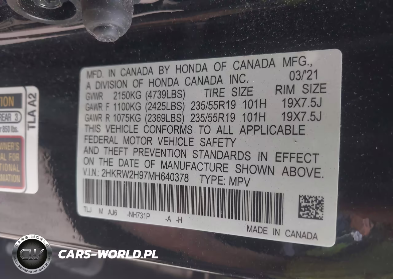 2021 Honda Cr-V Awd Touring VIN:2HKRW2H97MH640378 - 9